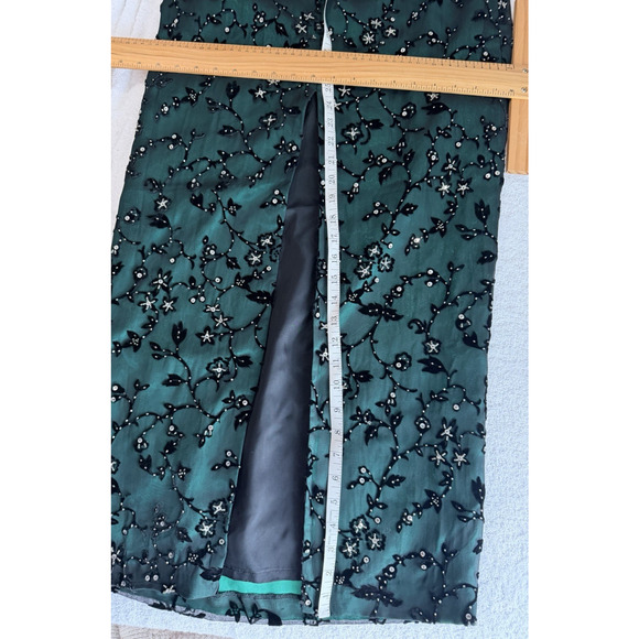 Vtg Silk Alyce Designs Maxi Green Velvet Beaded Sequin evening formal Glam Sz-10 - Picture 11 of 12
